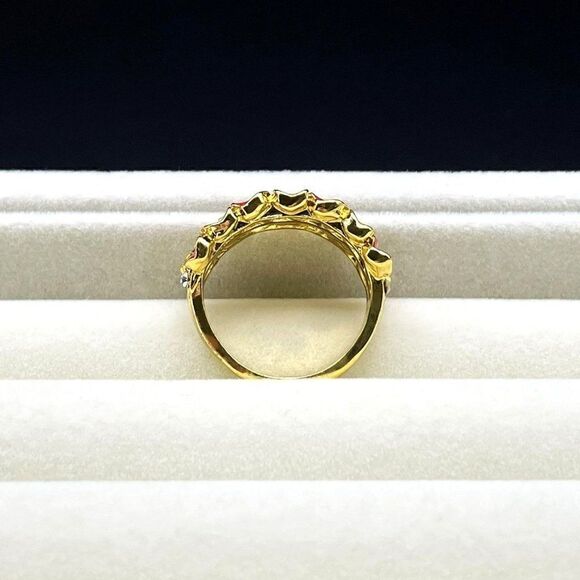 Yellow Gold with Citrine and Diamond Crystal Enamel Leaf and Flower Ring Size 6 - Picture 8 of 12